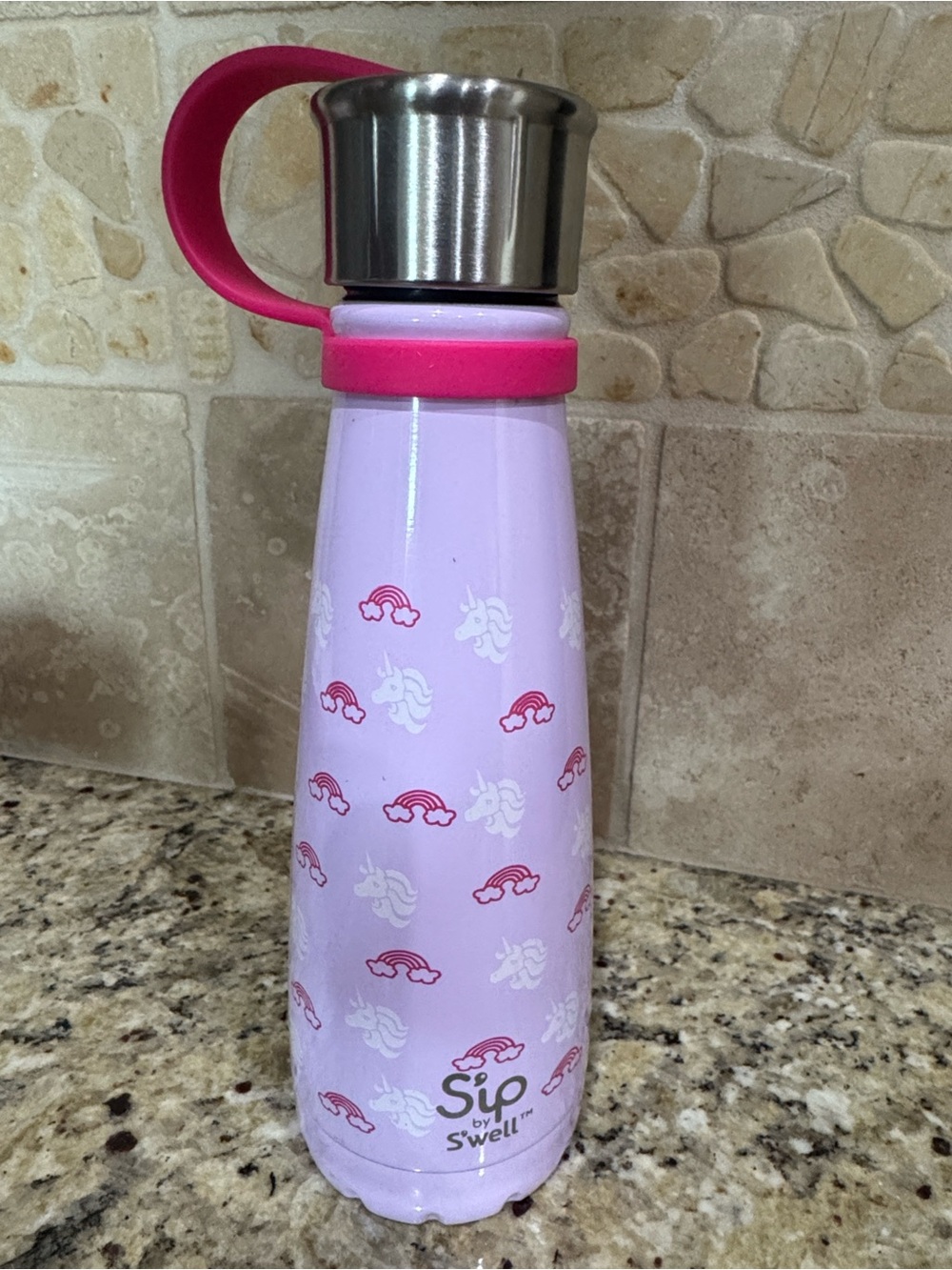 S'ip by S'well Lavender Bottle with Pink Accents and Unicorn Print